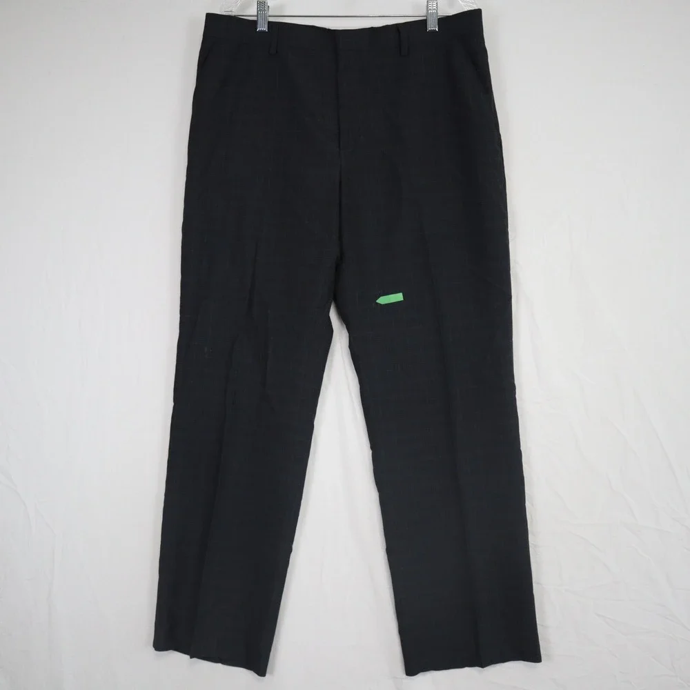 Banana Republic Pants Mens 35x30 Tailored Fit Dress Suit Flat Front‎ Black Plaid
